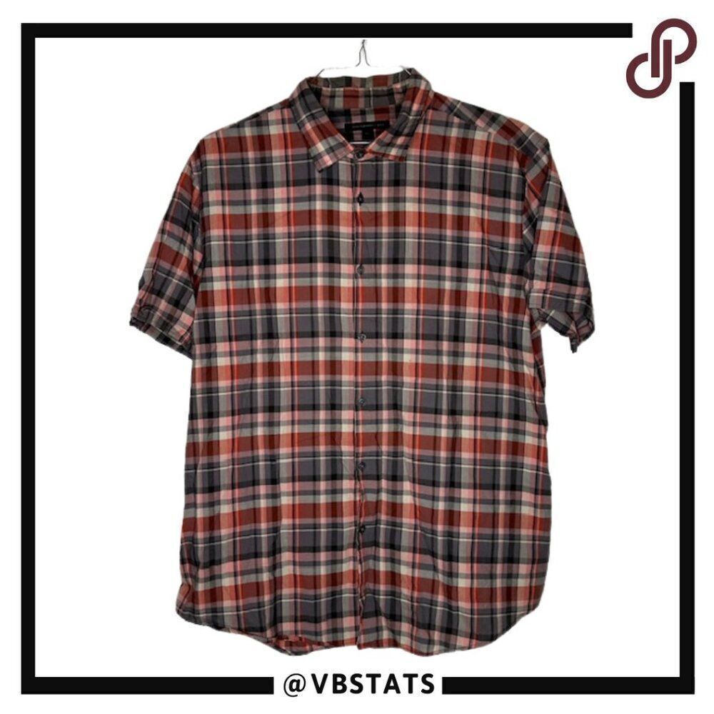 John Varvatos Orange / Black / Gray Plaid Short Sleeve Button Down Shirt Size XL